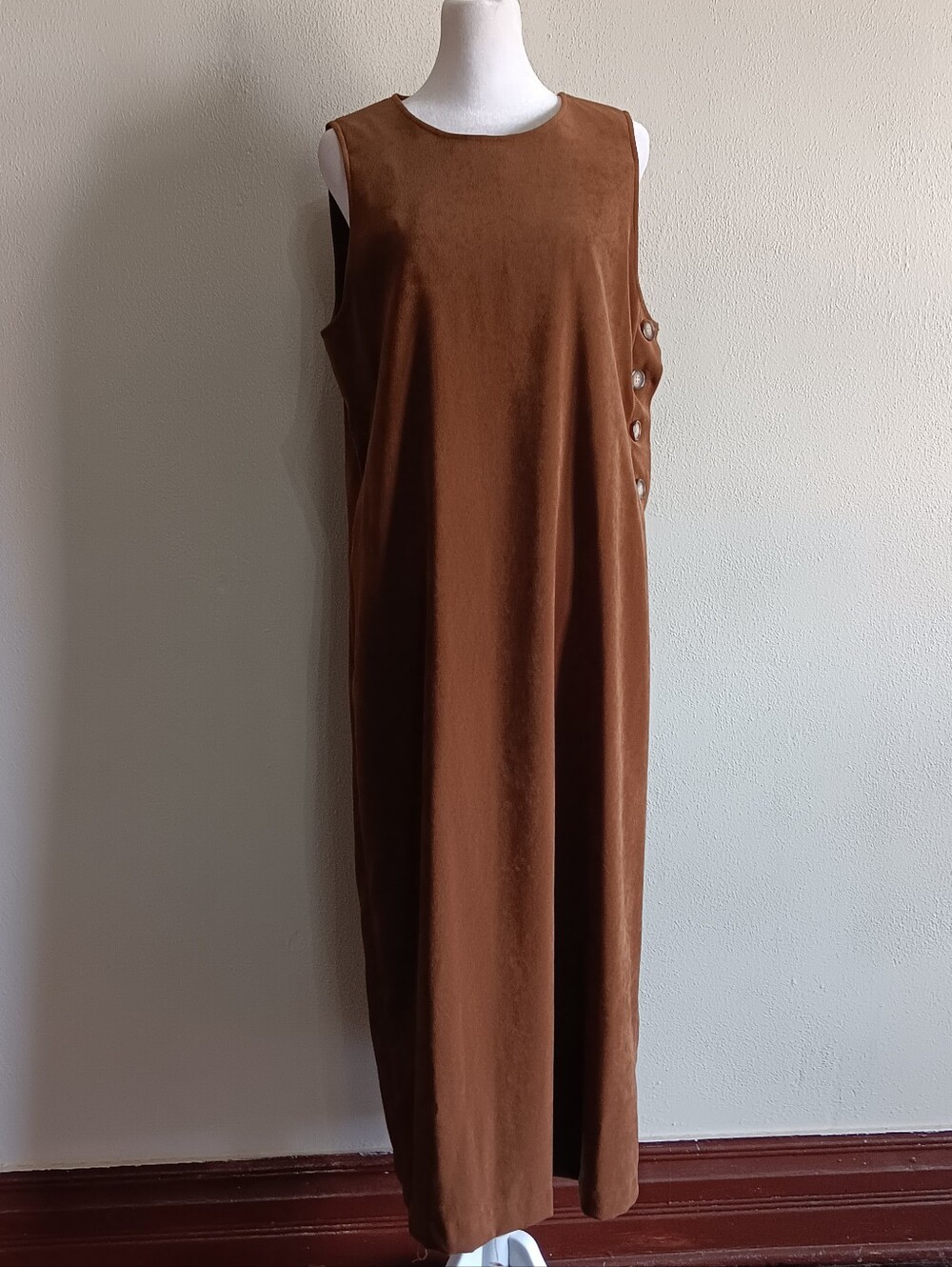 Brown Faux Suede Norm Thompson Vintage Small Maxi Dress Boho Western Fall